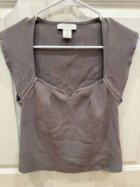 House of Harlow 1960 Ribbed Square-Neck Tank Top in Gray Medium